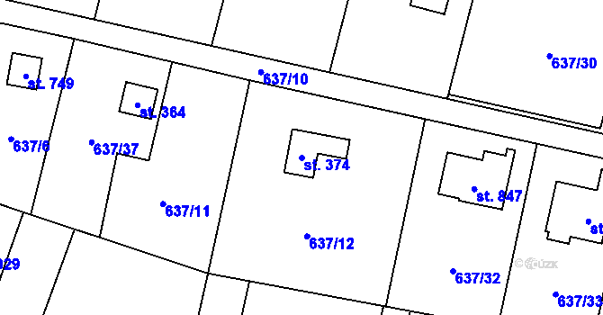 Parcela st. 374 v KÚ Kamenný Přívoz, Katastrální mapa