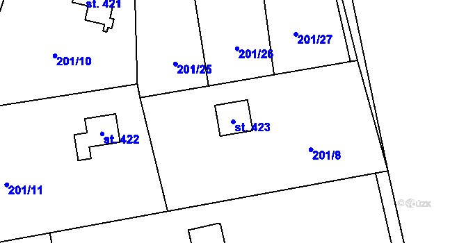 Parcela st. 423 v KÚ Kamenný Přívoz, Katastrální mapa