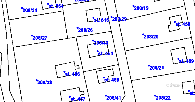 Parcela st. 454 v KÚ Kamenný Přívoz, Katastrální mapa