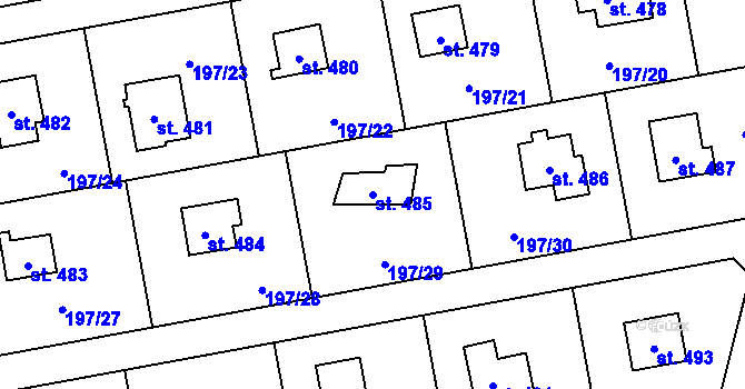 Parcela st. 485 v KÚ Kamenný Přívoz, Katastrální mapa