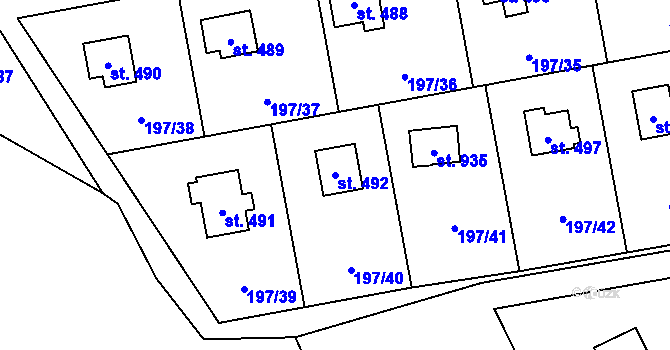 Parcela st. 492 v KÚ Kamenný Přívoz, Katastrální mapa