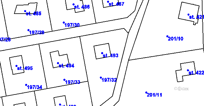 Parcela st. 493 v KÚ Kamenný Přívoz, Katastrální mapa
