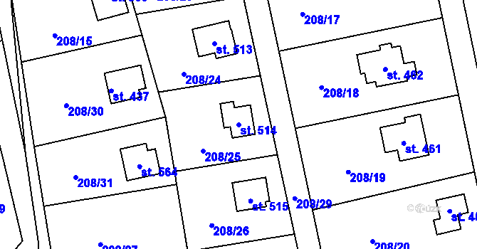 Parcela st. 514 v KÚ Kamenný Přívoz, Katastrální mapa