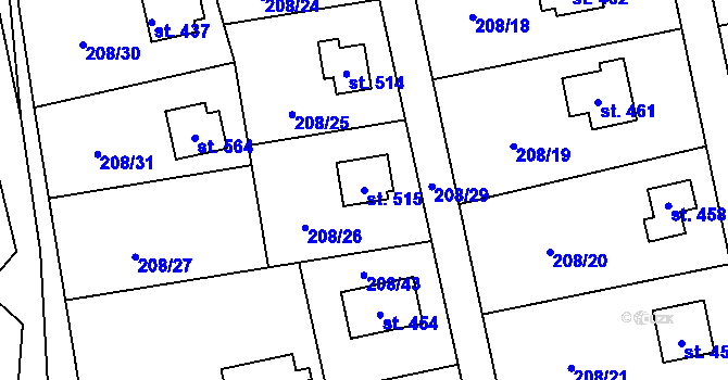 Parcela st. 515 v KÚ Kamenný Přívoz, Katastrální mapa