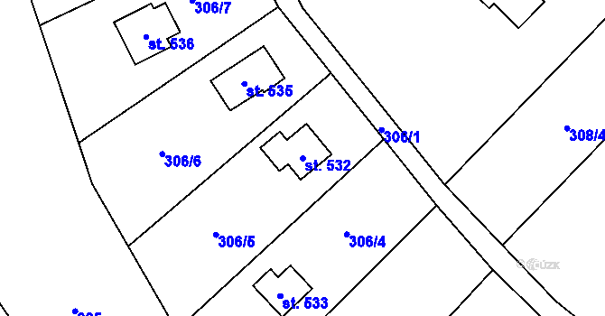 Parcela st. 532 v KÚ Kamenný Přívoz, Katastrální mapa