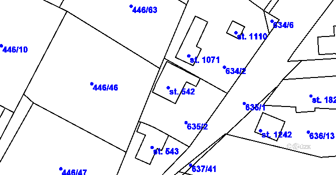 Parcela st. 542 v KÚ Kamenný Přívoz, Katastrální mapa