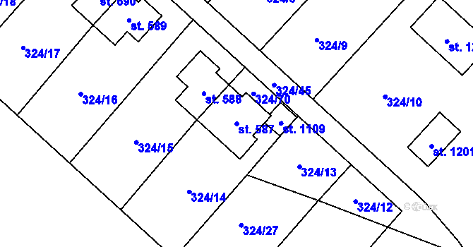 Parcela st. 587 v KÚ Kamenný Přívoz, Katastrální mapa