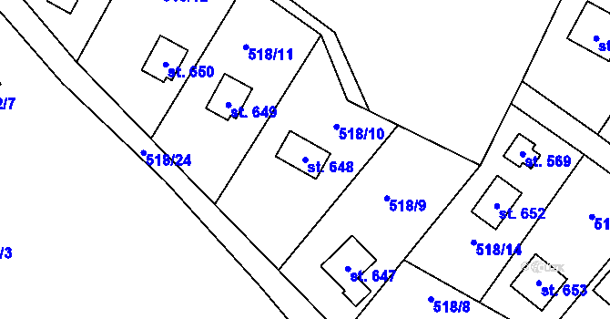 Parcela st. 648 v KÚ Kamenný Přívoz, Katastrální mapa