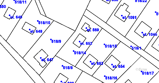 Parcela st. 652 v KÚ Kamenný Přívoz, Katastrální mapa
