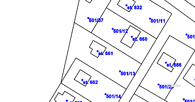 Parcela st. 661 v KÚ Kamenný Přívoz, Katastrální mapa
