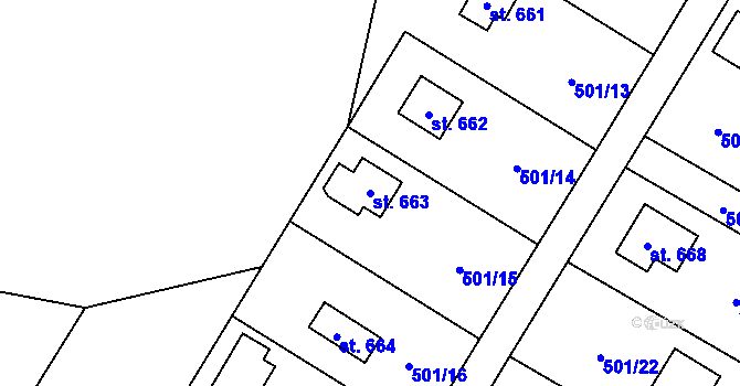 Parcela st. 663 v KÚ Kamenný Přívoz, Katastrální mapa