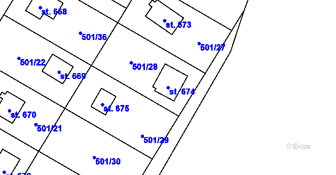 Parcela st. 674 v KÚ Kamenný Přívoz, Katastrální mapa