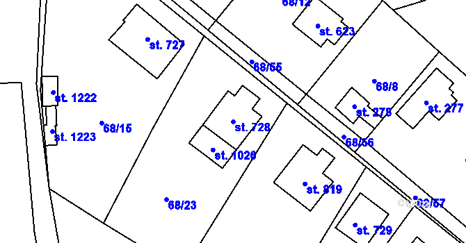 Parcela st. 728 v KÚ Kamenný Přívoz, Katastrální mapa