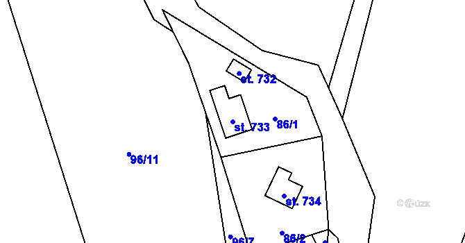 Parcela st. 733 v KÚ Kamenný Přívoz, Katastrální mapa