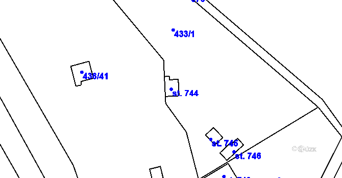 Parcela st. 744 v KÚ Kamenný Přívoz, Katastrální mapa