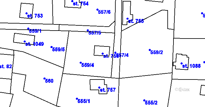 Parcela st. 756 v KÚ Kamenný Přívoz, Katastrální mapa