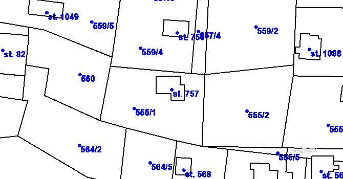 Parcela st. 757 v KÚ Kamenný Přívoz, Katastrální mapa