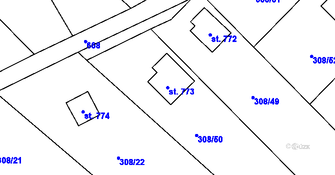 Parcela st. 773 v KÚ Kamenný Přívoz, Katastrální mapa