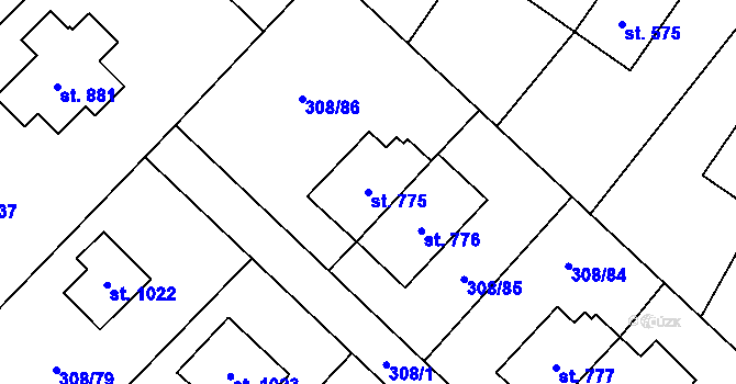 Parcela st. 775 v KÚ Kamenný Přívoz, Katastrální mapa