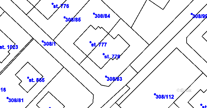 Parcela st. 778 v KÚ Kamenný Přívoz, Katastrální mapa