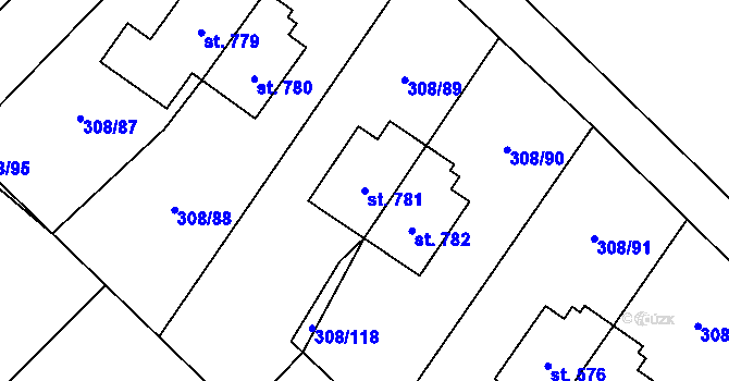 Parcela st. 781 v KÚ Kamenný Přívoz, Katastrální mapa