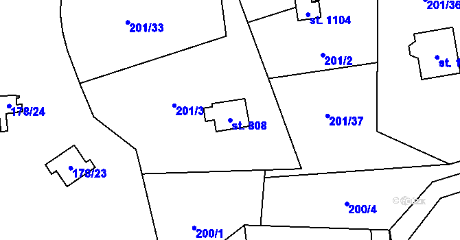 Parcela st. 808 v KÚ Kamenný Přívoz, Katastrální mapa