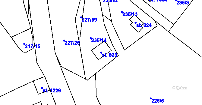 Parcela st. 823 v KÚ Kamenný Přívoz, Katastrální mapa
