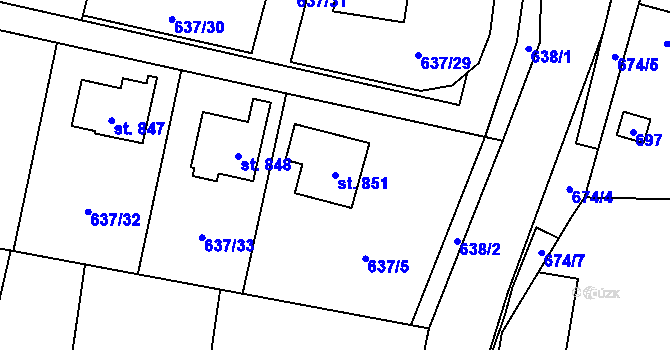 Parcela st. 851 v KÚ Kamenný Přívoz, Katastrální mapa