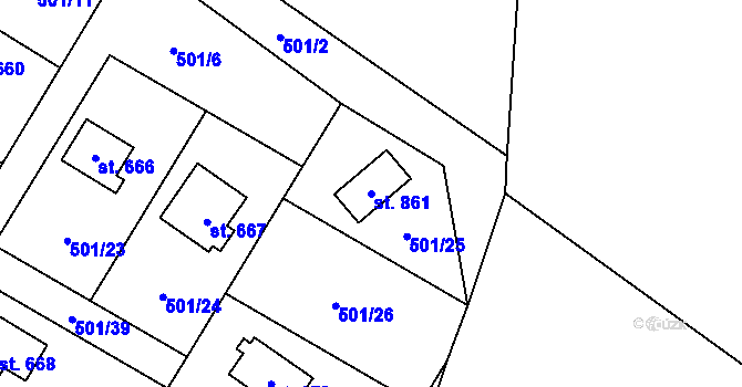 Parcela st. 861 v KÚ Kamenný Přívoz, Katastrální mapa