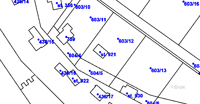 Parcela st. 921 v KÚ Kamenný Přívoz, Katastrální mapa