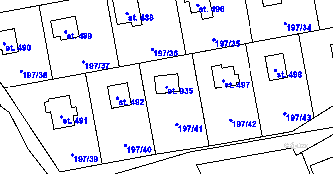Parcela st. 935 v KÚ Kamenný Přívoz, Katastrální mapa