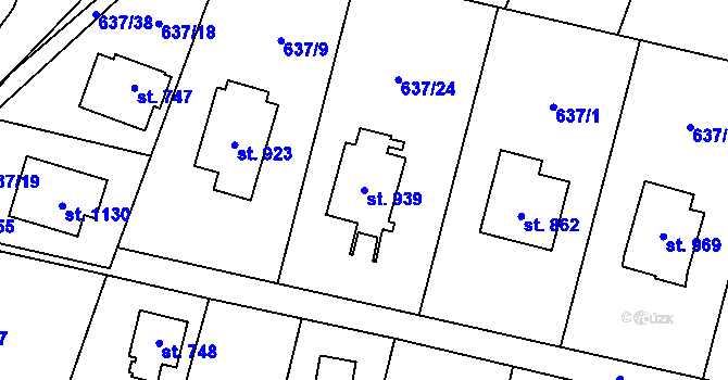 Parcela st. 939 v KÚ Kamenný Přívoz, Katastrální mapa