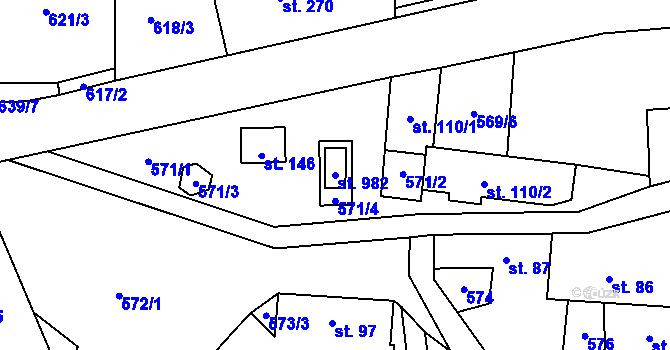 Parcela st. 982 v KÚ Kamenný Přívoz, Katastrální mapa