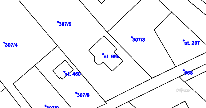 Parcela st. 995 v KÚ Kamenný Přívoz, Katastrální mapa