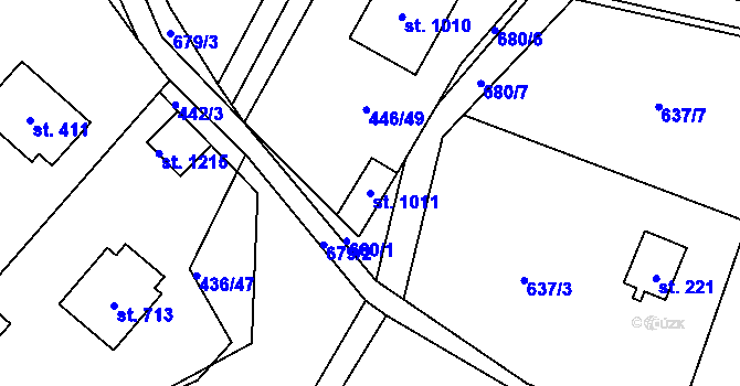 Parcela st. 1011 v KÚ Kamenný Přívoz, Katastrální mapa