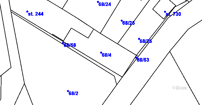 Parcela st. 68/4 v KÚ Kamenný Přívoz, Katastrální mapa