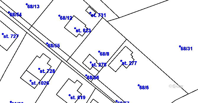 Parcela st. 68/8 v KÚ Kamenný Přívoz, Katastrální mapa