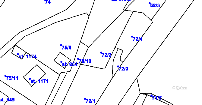 Parcela st. 72/2 v KÚ Kamenný Přívoz, Katastrální mapa