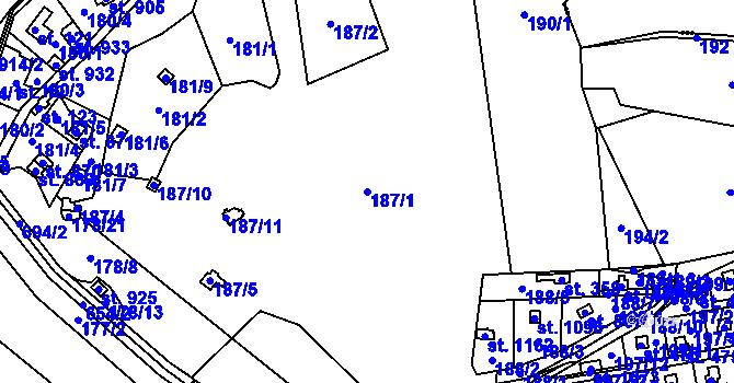 Parcela st. 187/1 v KÚ Kamenný Přívoz, Katastrální mapa