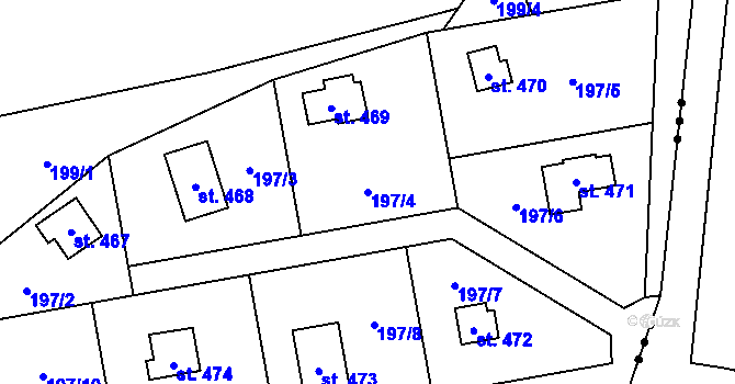 Parcela st. 197/4 v KÚ Kamenný Přívoz, Katastrální mapa