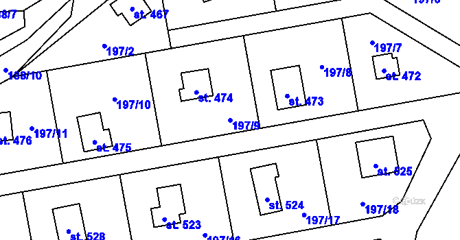 Parcela st. 197/9 v KÚ Kamenný Přívoz, Katastrální mapa