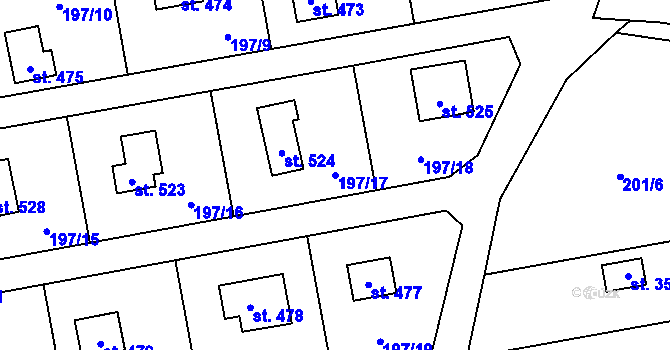 Parcela st. 197/17 v KÚ Kamenný Přívoz, Katastrální mapa