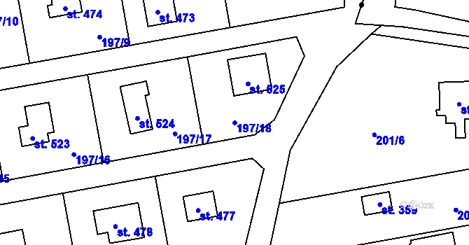 Parcela st. 197/18 v KÚ Kamenný Přívoz, Katastrální mapa