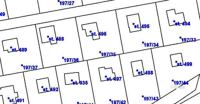 Parcela st. 197/35 v KÚ Kamenný Přívoz, Katastrální mapa