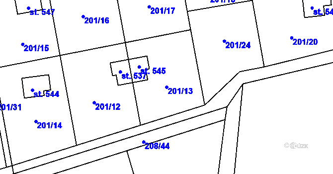 Parcela st. 201/13 v KÚ Kamenný Přívoz, Katastrální mapa