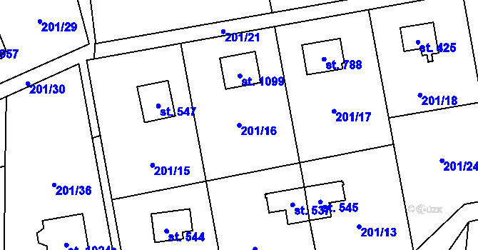 Parcela st. 201/16 v KÚ Kamenný Přívoz, Katastrální mapa