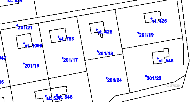 Parcela st. 201/18 v KÚ Kamenný Přívoz, Katastrální mapa