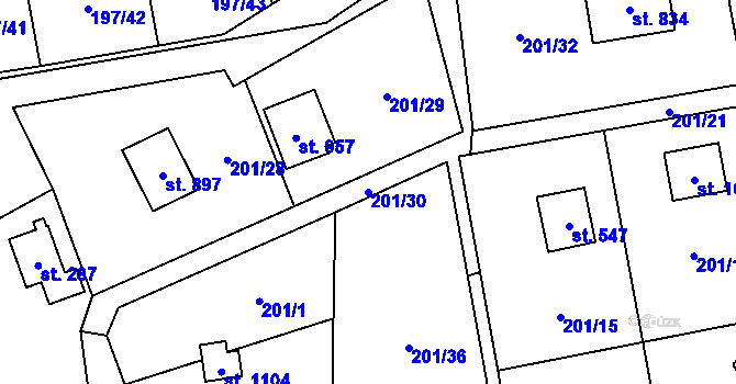 Parcela st. 201/30 v KÚ Kamenný Přívoz, Katastrální mapa