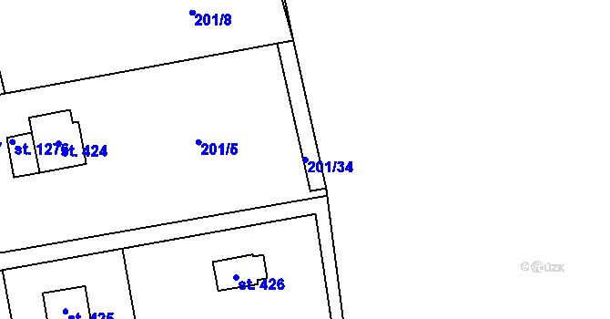 Parcela st. 201/34 v KÚ Kamenný Přívoz, Katastrální mapa