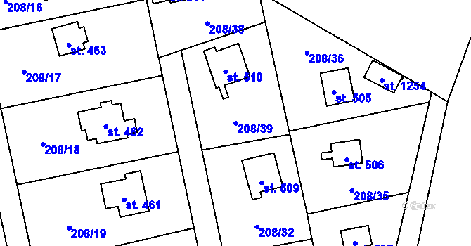 Parcela st. 208/39 v KÚ Kamenný Přívoz, Katastrální mapa